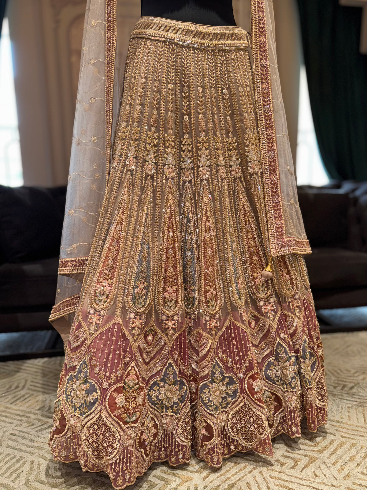 Rosewood & Antique Gold Signature Lehenga Set