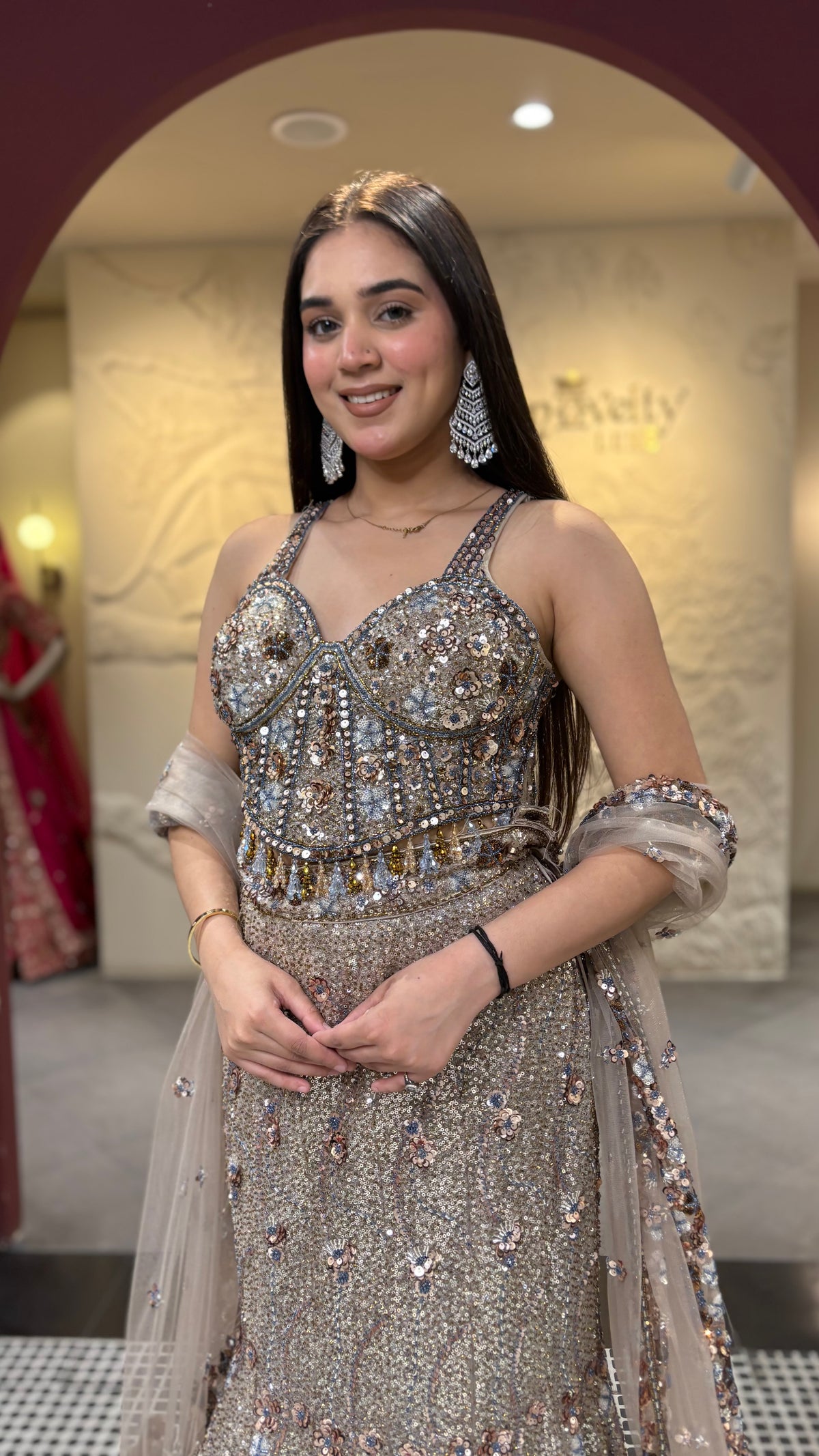 Celestia Silver Cocktail Fish-Cut Lehenga