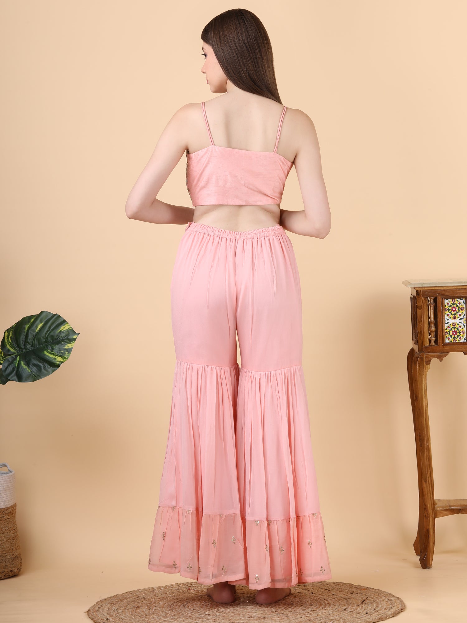 FABRIC-  orgenza                          EMBROIDERY-thread,sequence,wire                         DESIGN PATTERN-3 piece                      WITH-sharara jacket