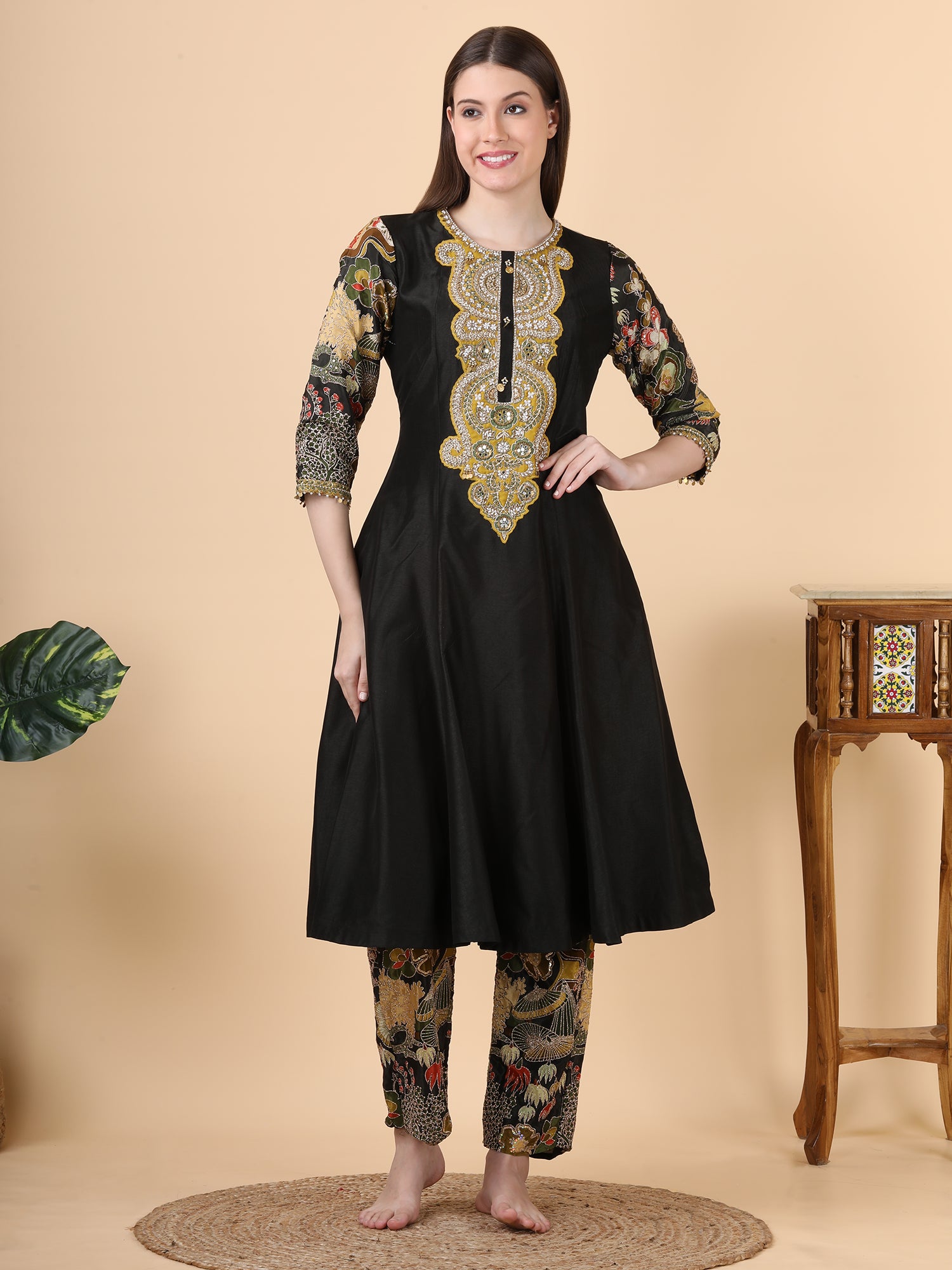 FABRIC- silk                          EMBROIDERY-pearls,handwork,shells                         DESIGN PATTERN-pants style                      WITH-dupatta