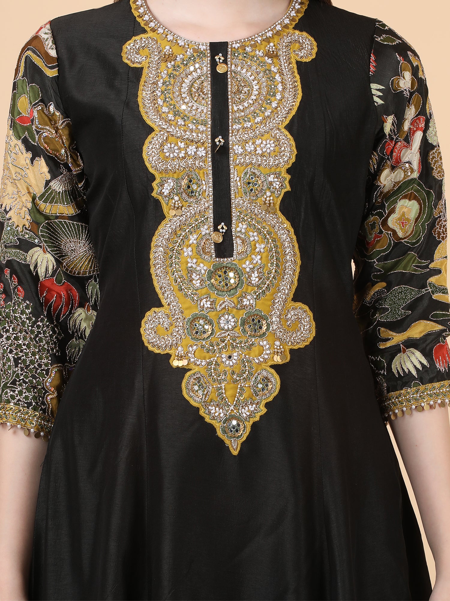 FABRIC- silk                          EMBROIDERY-pearls,handwork,shells                         DESIGN PATTERN-pants style                      WITH-dupatta