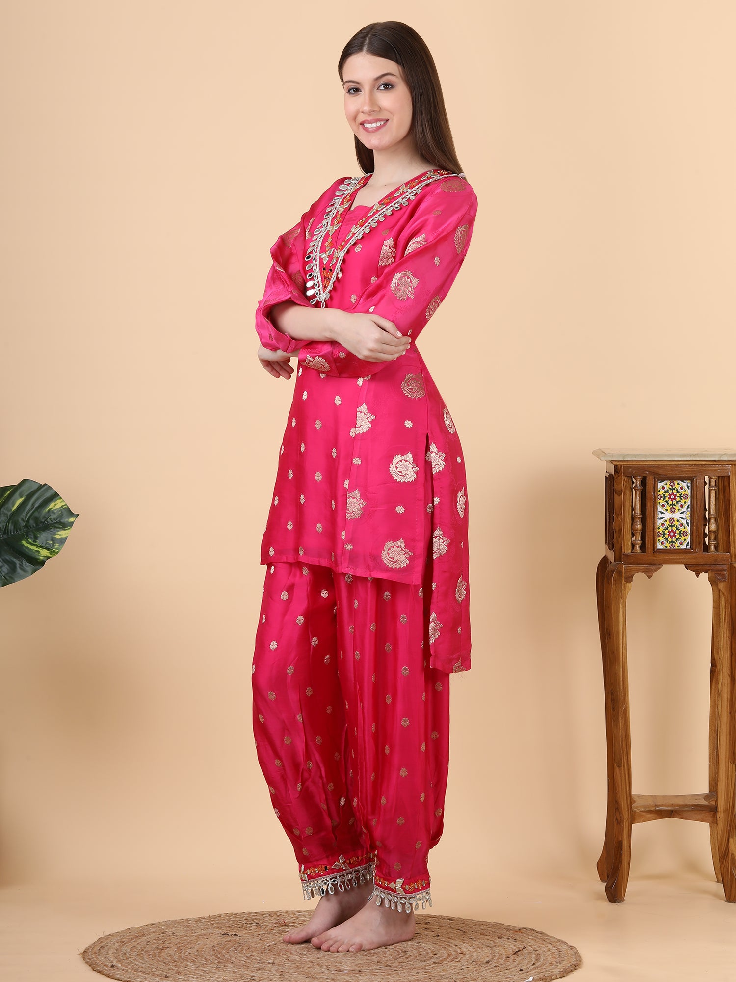 FABRIC- silk EMBROIDERY- mirror DESIGN PATTERN- salwaar pants suit WITH-dupatta