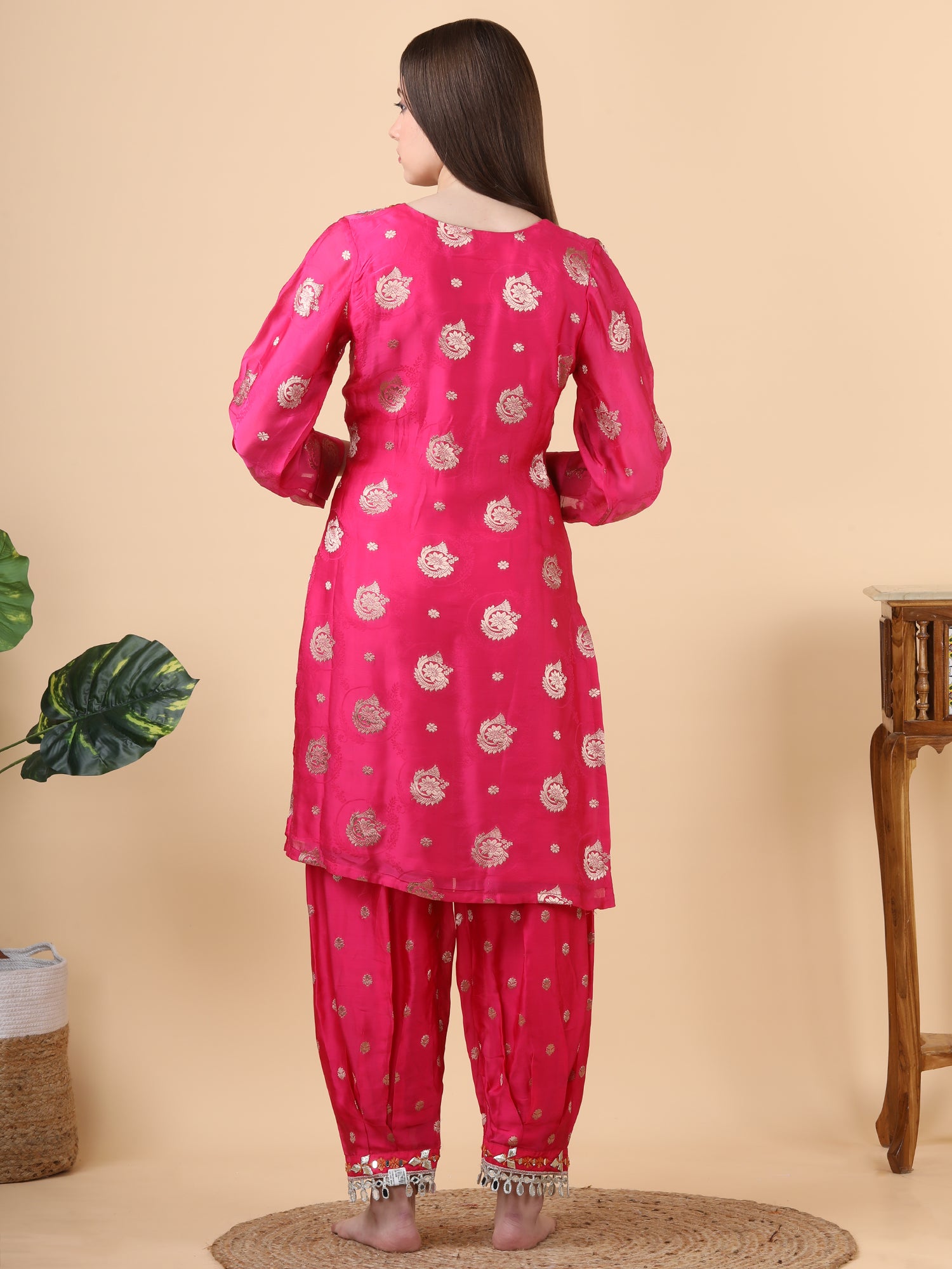 FABRIC- silk EMBROIDERY- mirror DESIGN PATTERN- salwaar pants suit WITH-dupatta