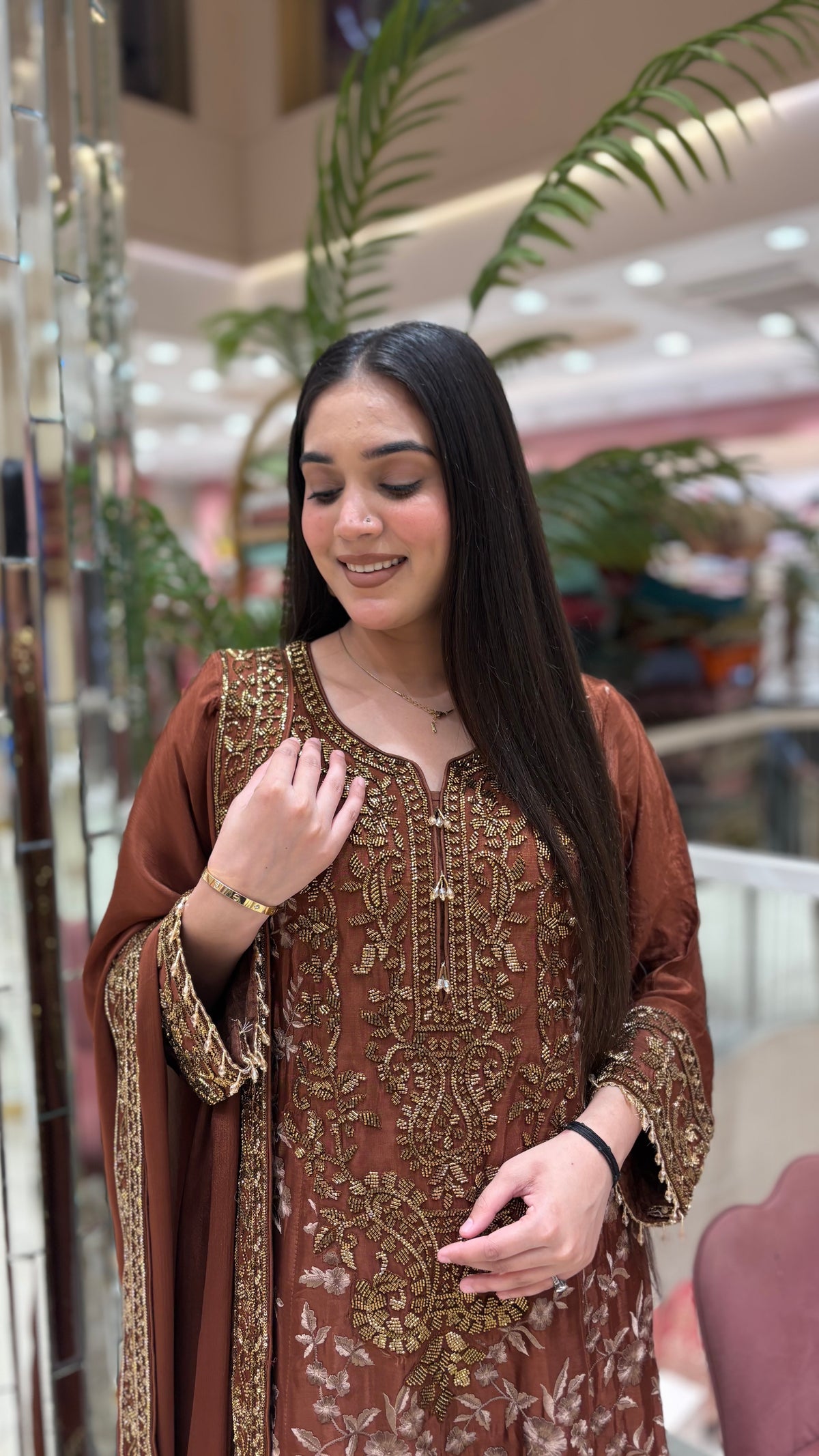 Elegant Brown Embroidered Suit Set