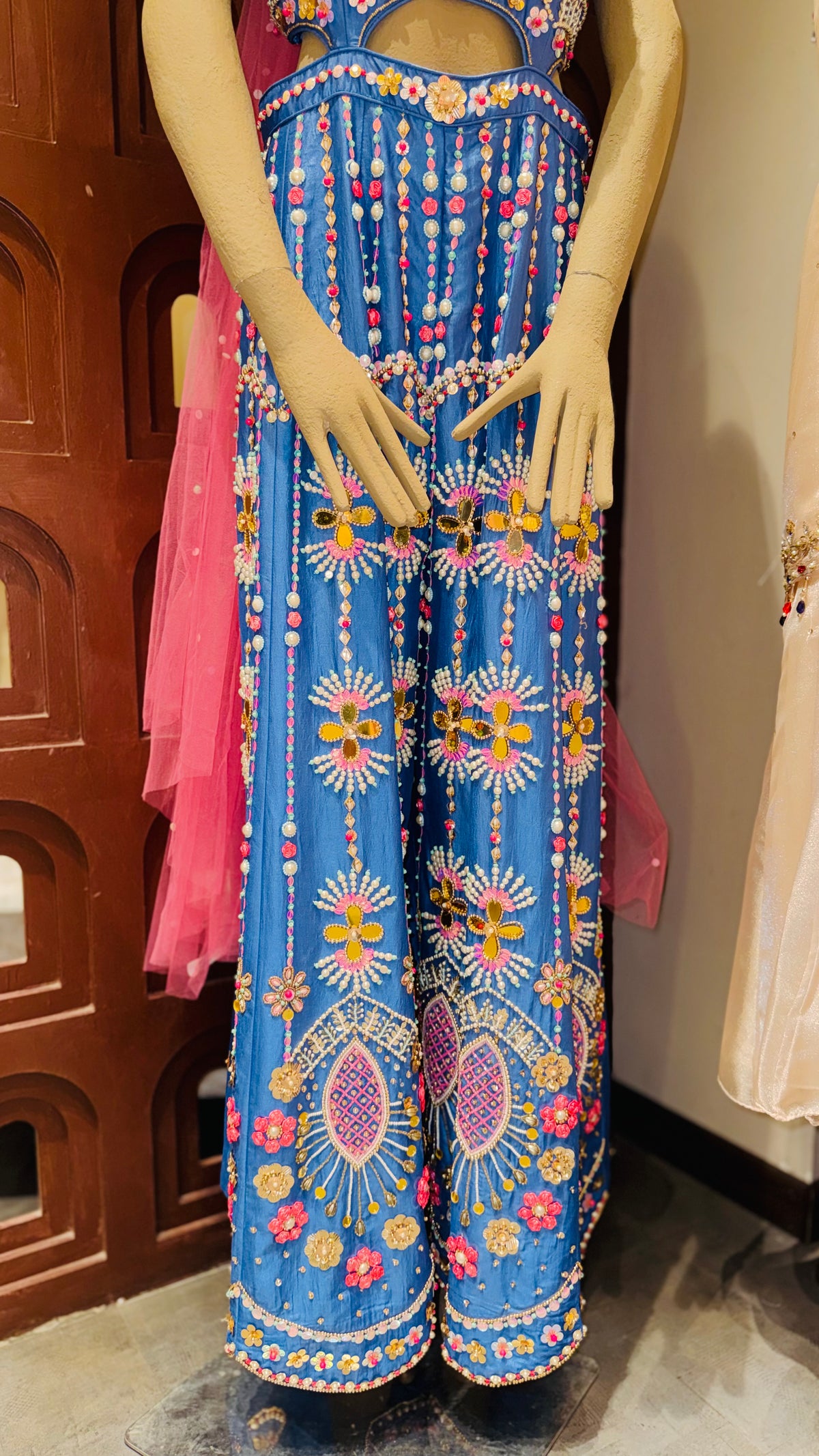Royal Blue Embroidered Designer Jumpsuit