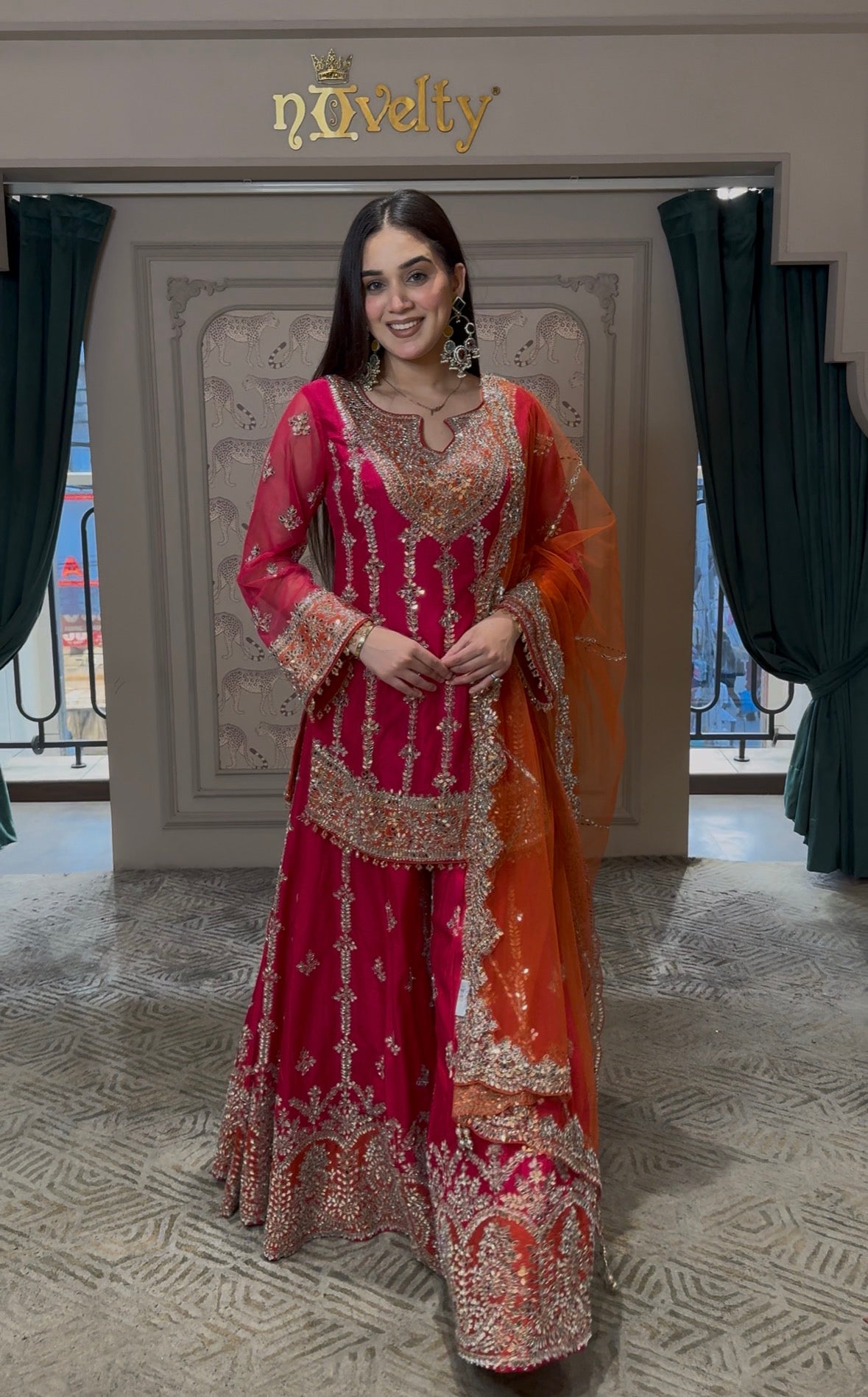 Ruby Red Embroidered Sharara Suit