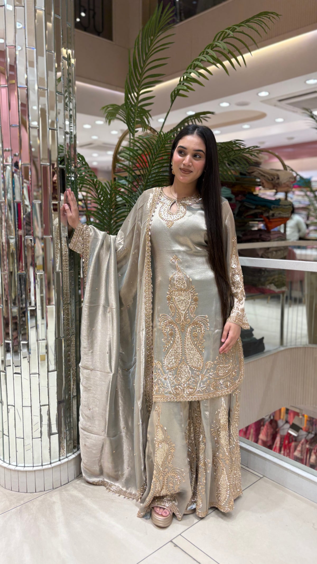 Élan Silver Embroidered Sharara Suit