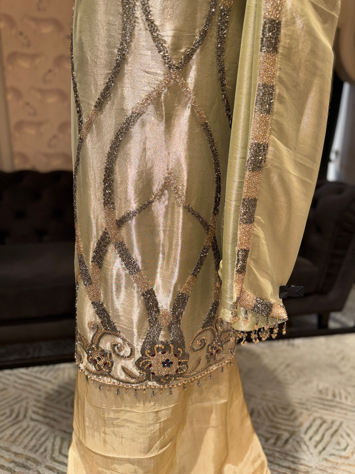 Champagne Gold Embroidered Straight Suit