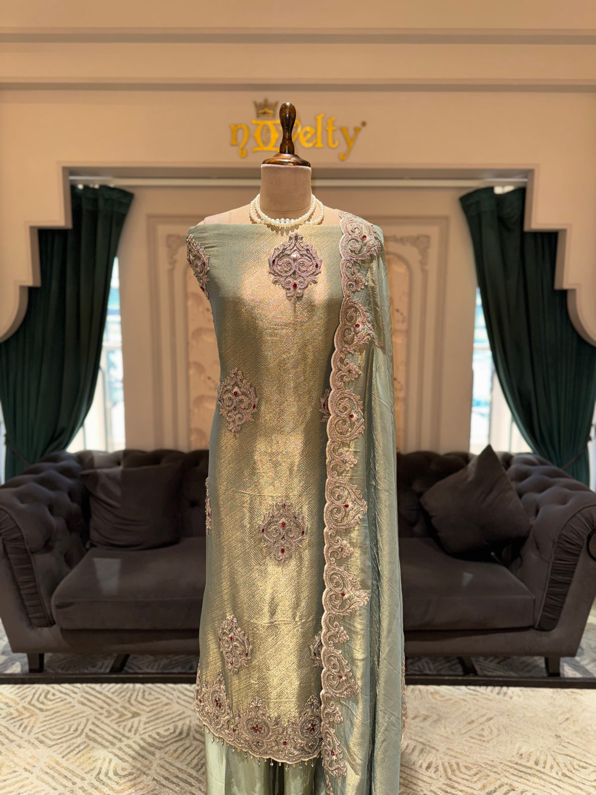 Sage Green Embroidered Unstitched Suit