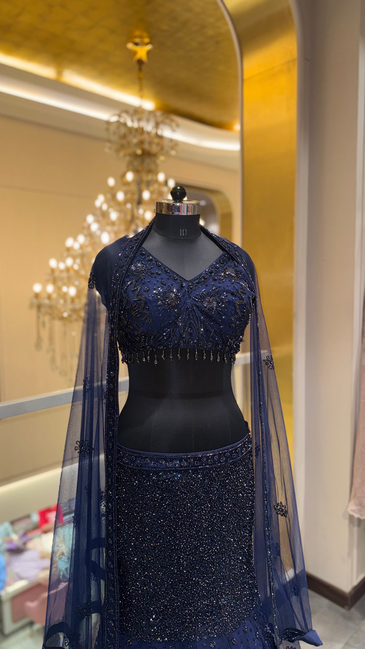 Midnight Navy Mermaid Fish-Cut Lehenga