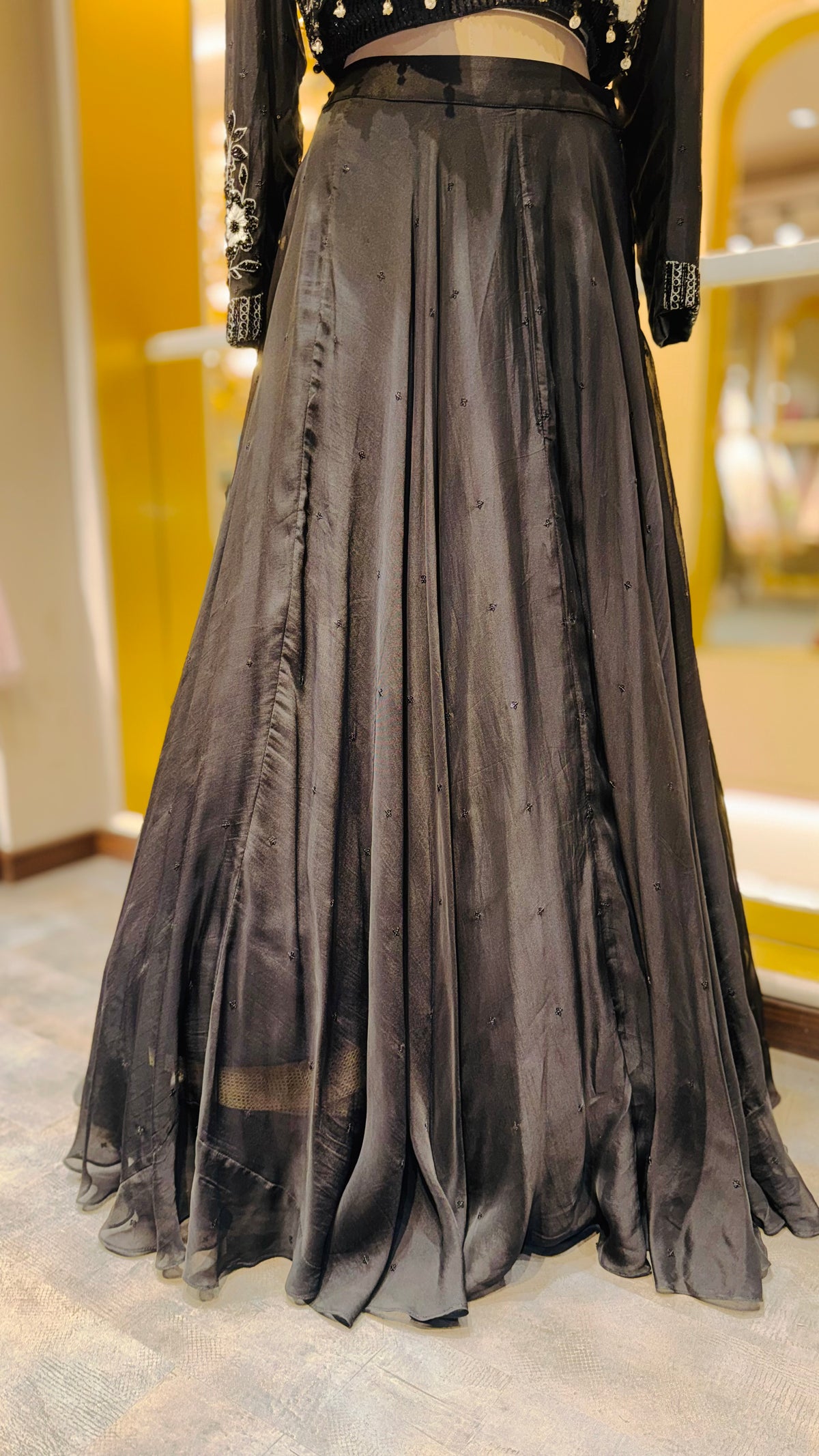 Black Floral Embroidered Jacket Style Lehenga