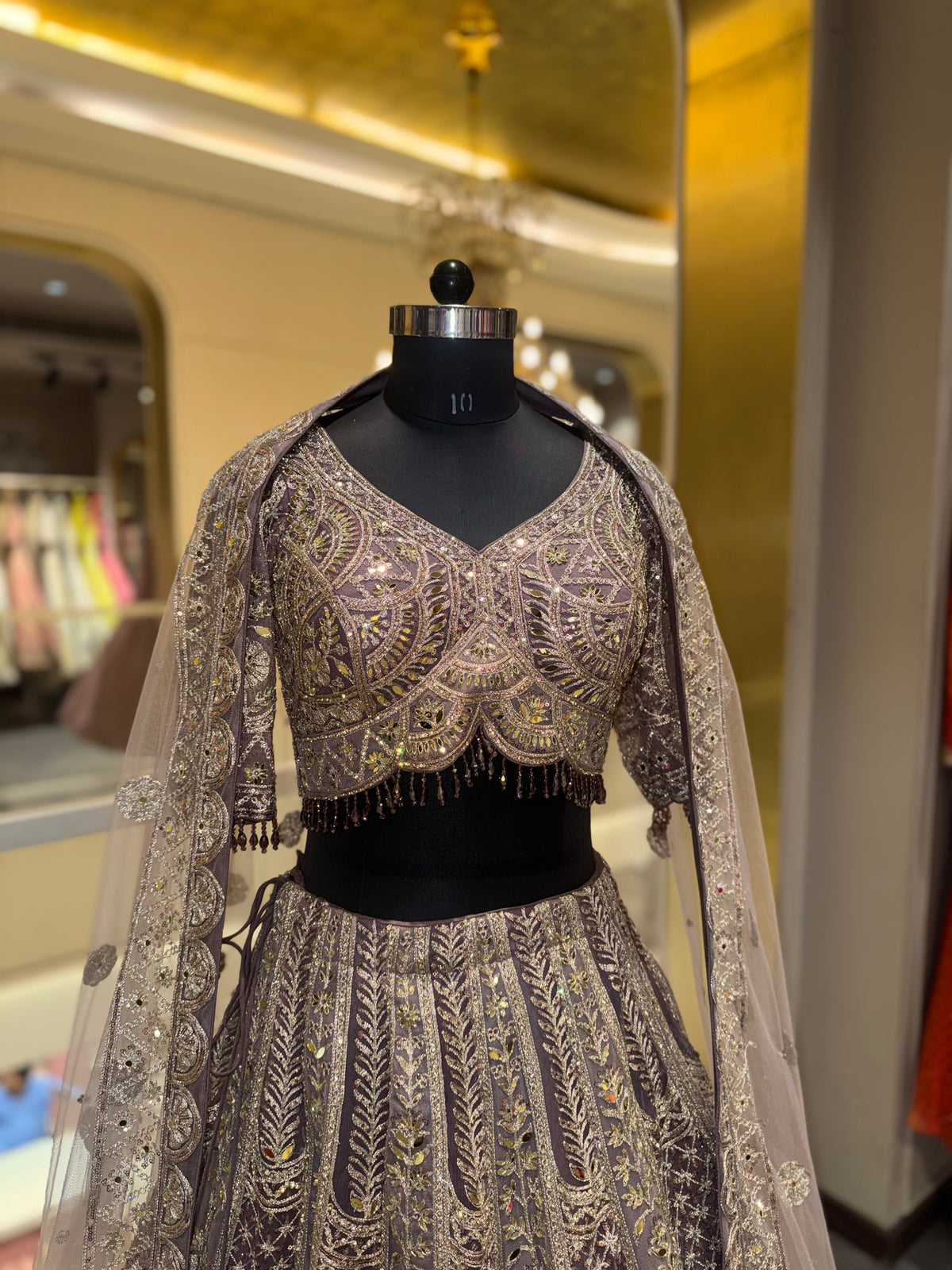 Charcoal Grey & Gold Embroidered Lehenga Set