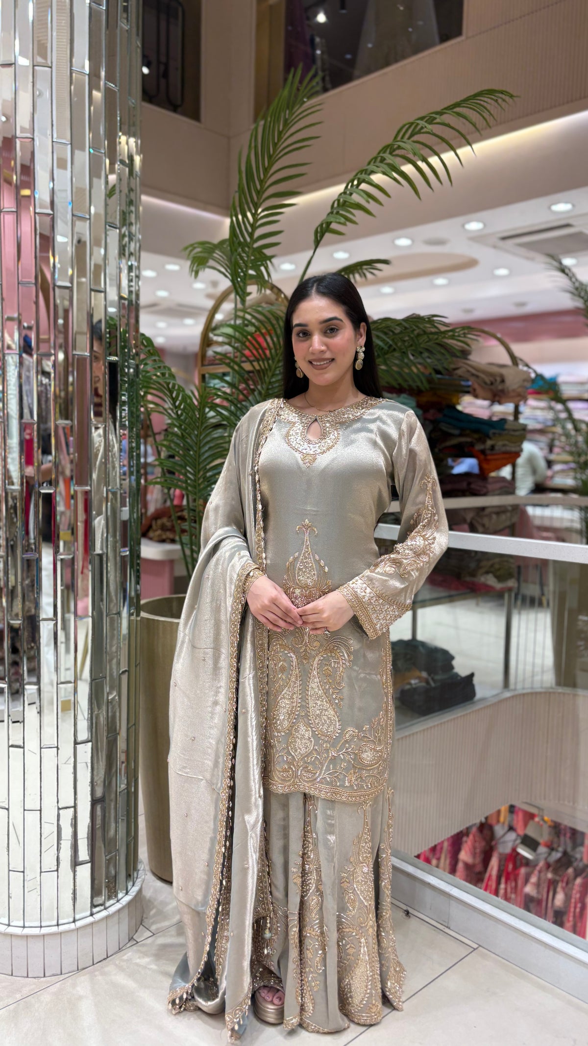 Élan Silver Embroidered Sharara Suit