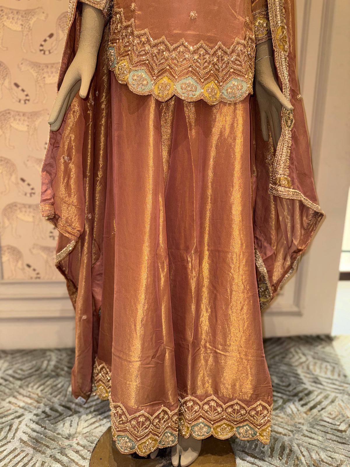 Bronze Gold Embroidered Sharara Suit Set with Dupatta