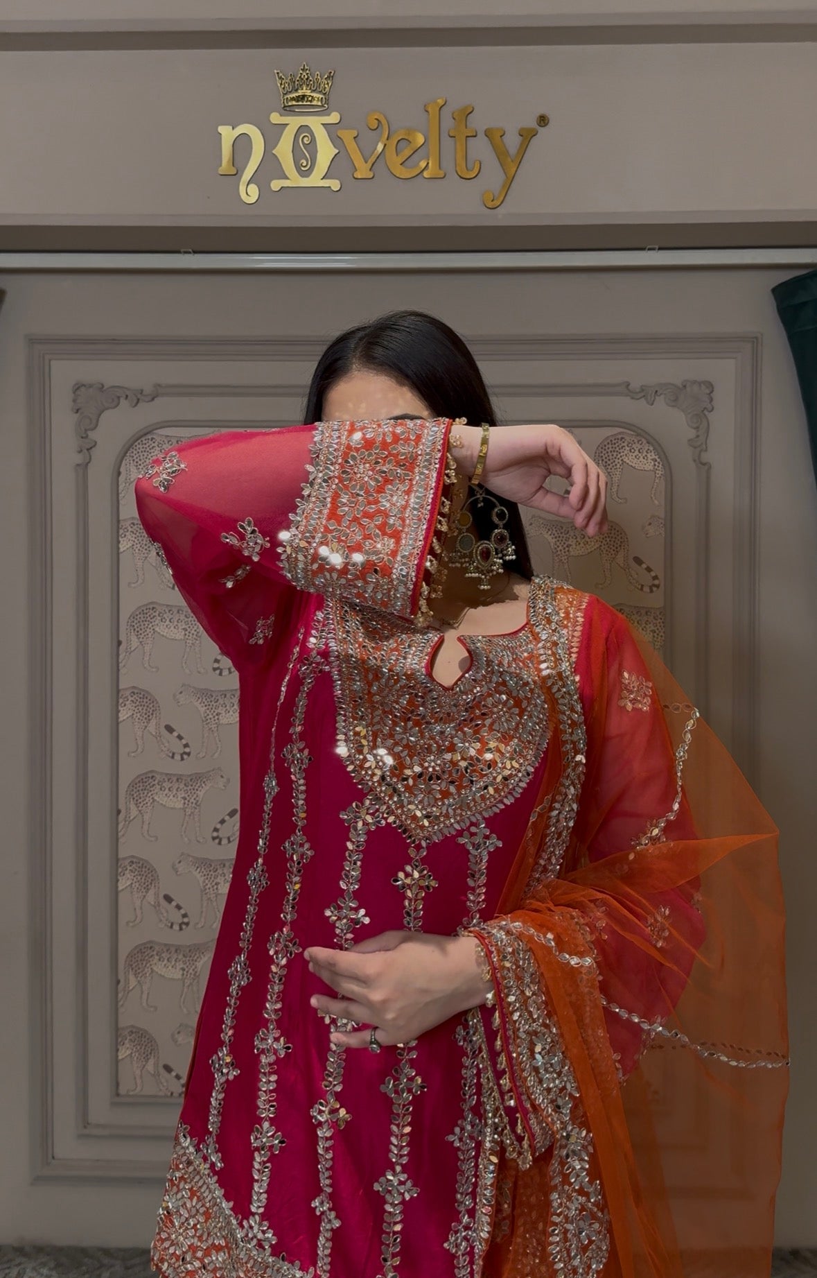 Ruby Red Embroidered Sharara Suit