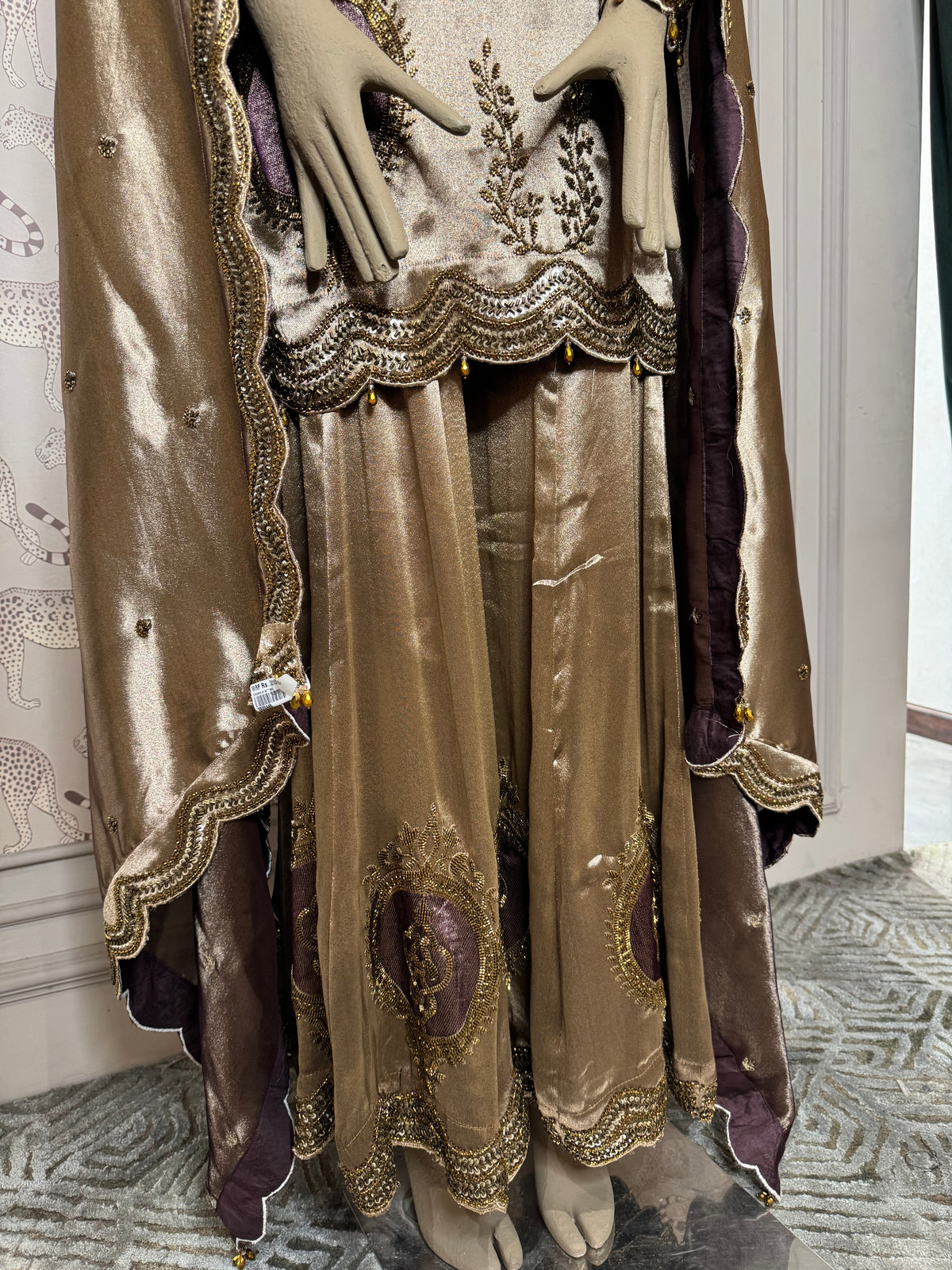 Antique Gold Designer Embroidered Sharara Suit