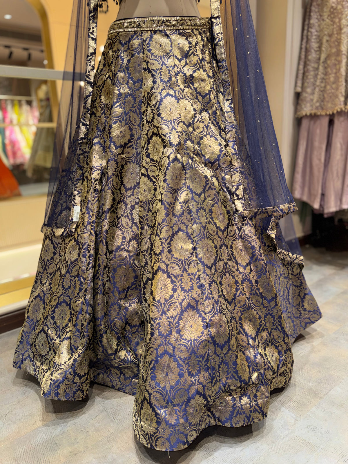Navy Blue & Golden Embroidered Lehenga Set