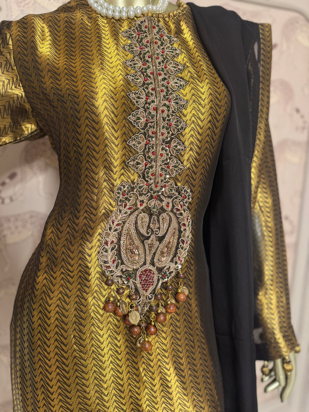 Royal Black & Antique Gold Embroidered Pakistani Suit Set