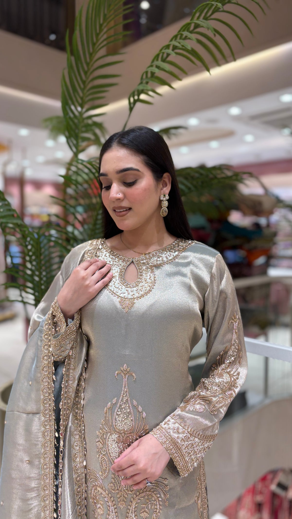 Élan Silver Embroidered Sharara Suit