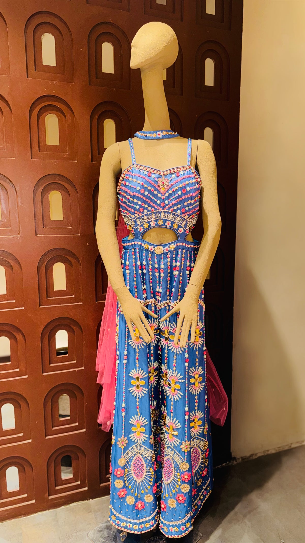 Royal Blue Embroidered Designer Jumpsuit
