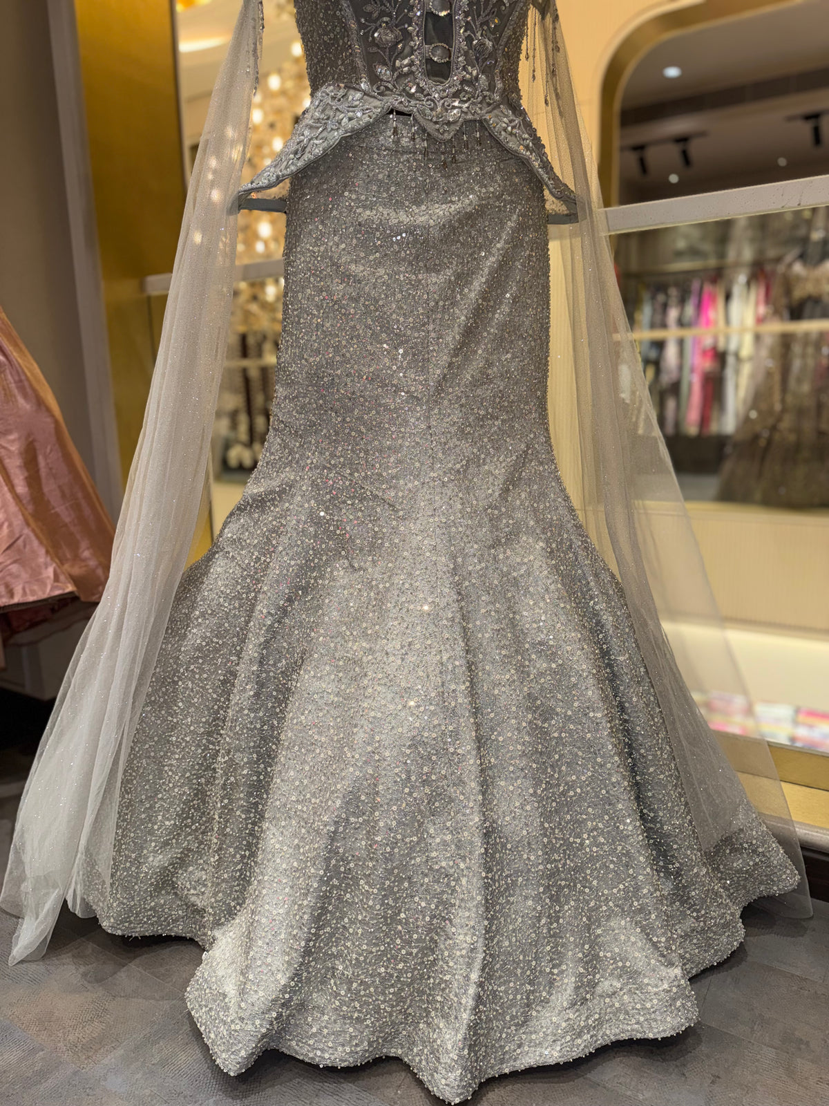 Silver Embellished Fish Cut Lehenga