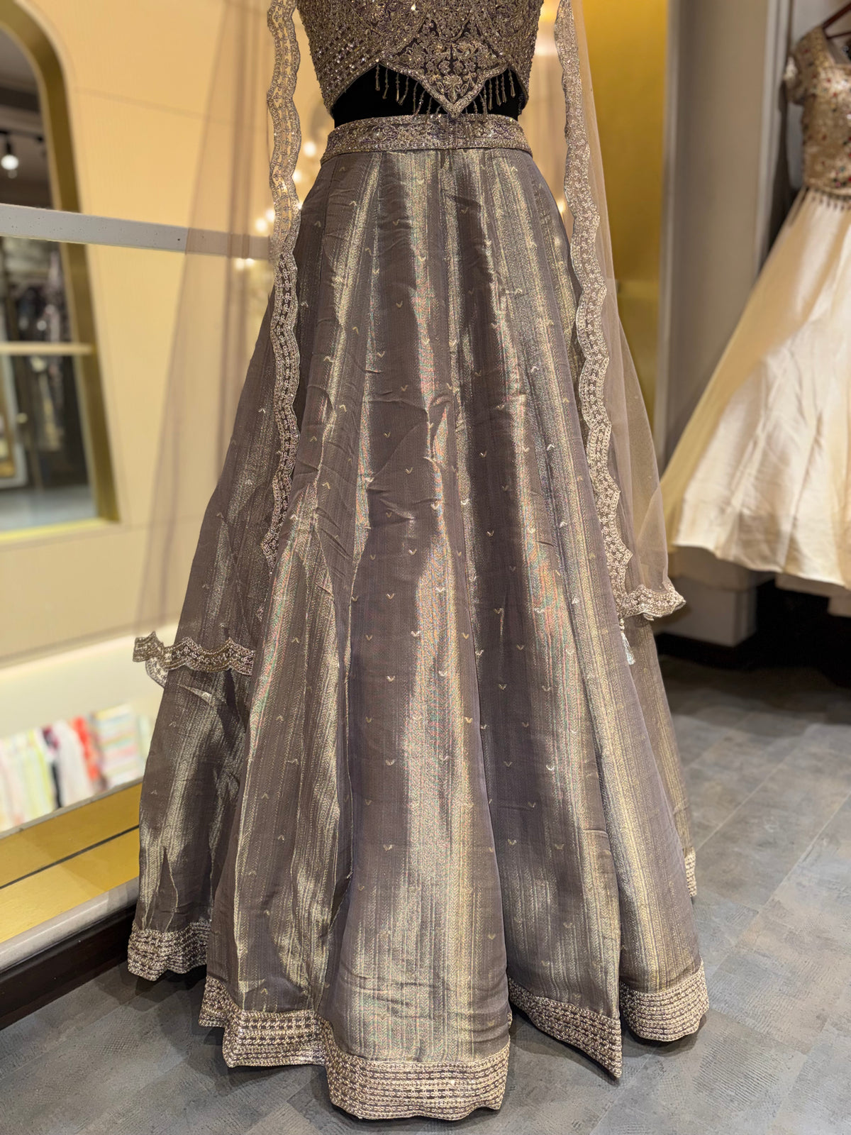 Elegant Silver Grey Embellished Lehenga Set