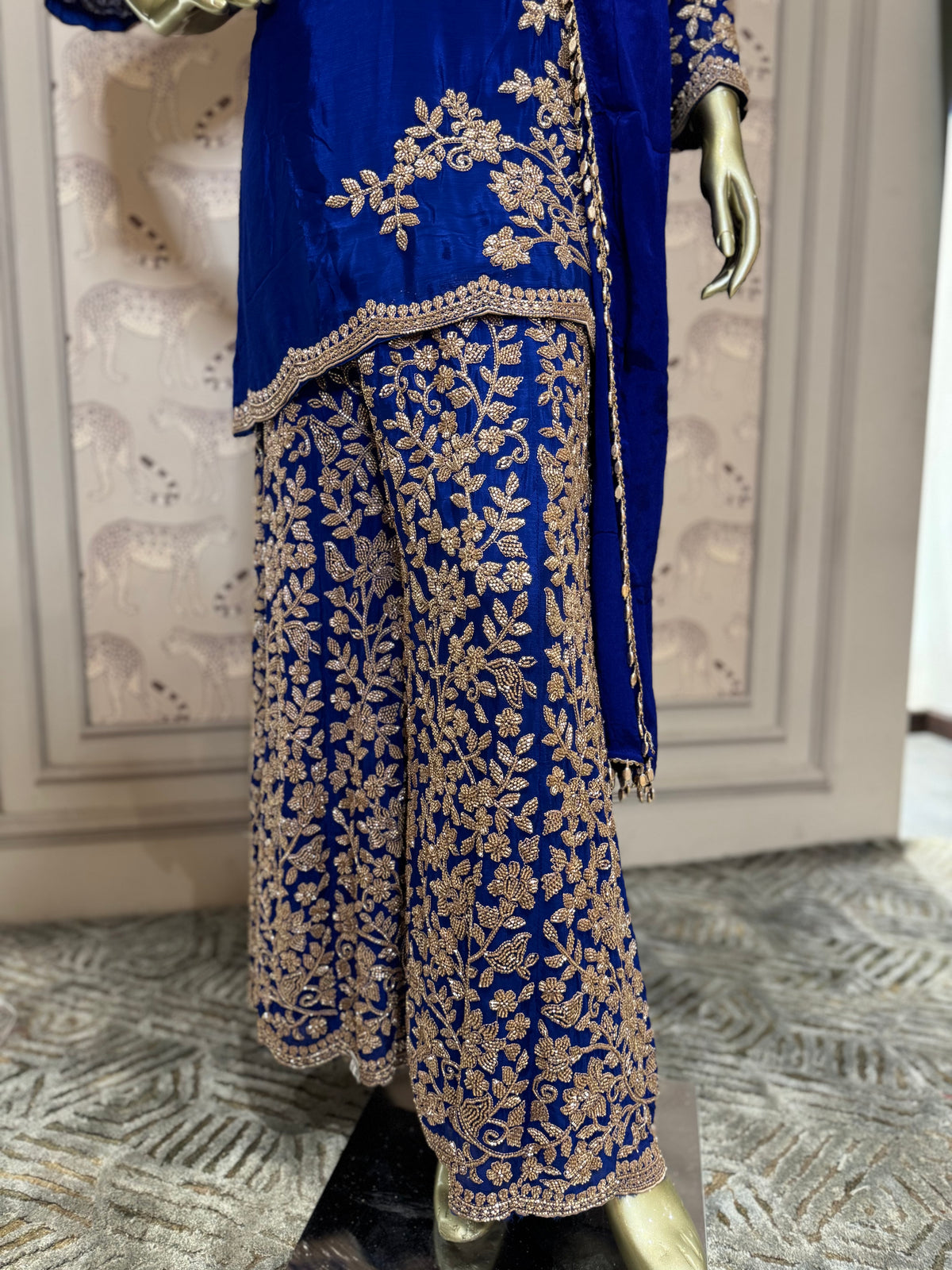 Royal Blue Zari Embroidered Sharara Suit