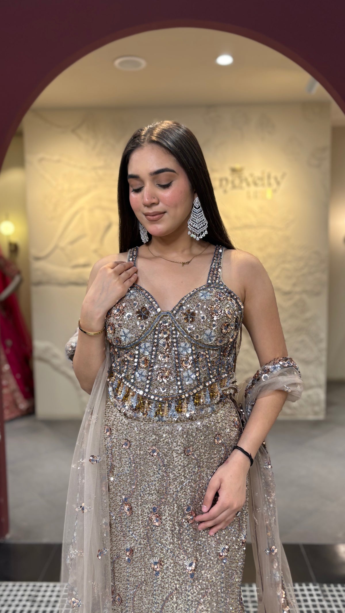 Celestia Silver Cocktail Fish-Cut Lehenga
