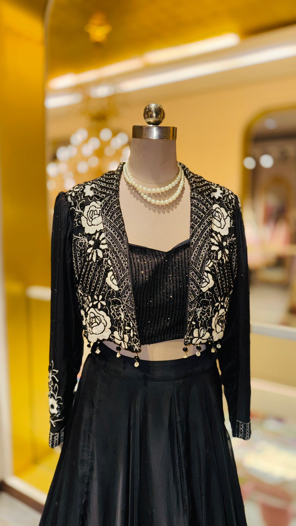 Black Floral Embroidered Jacket Style Lehenga