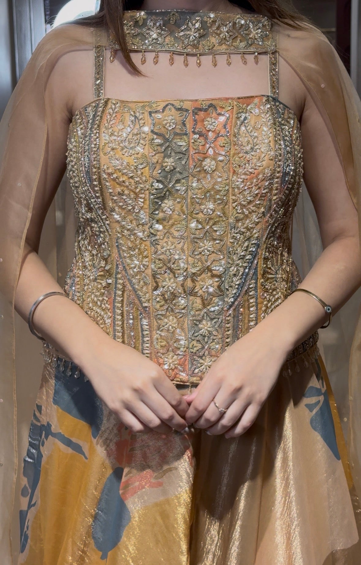 Multicolor Indo-Western Outfit with Embellished Top
