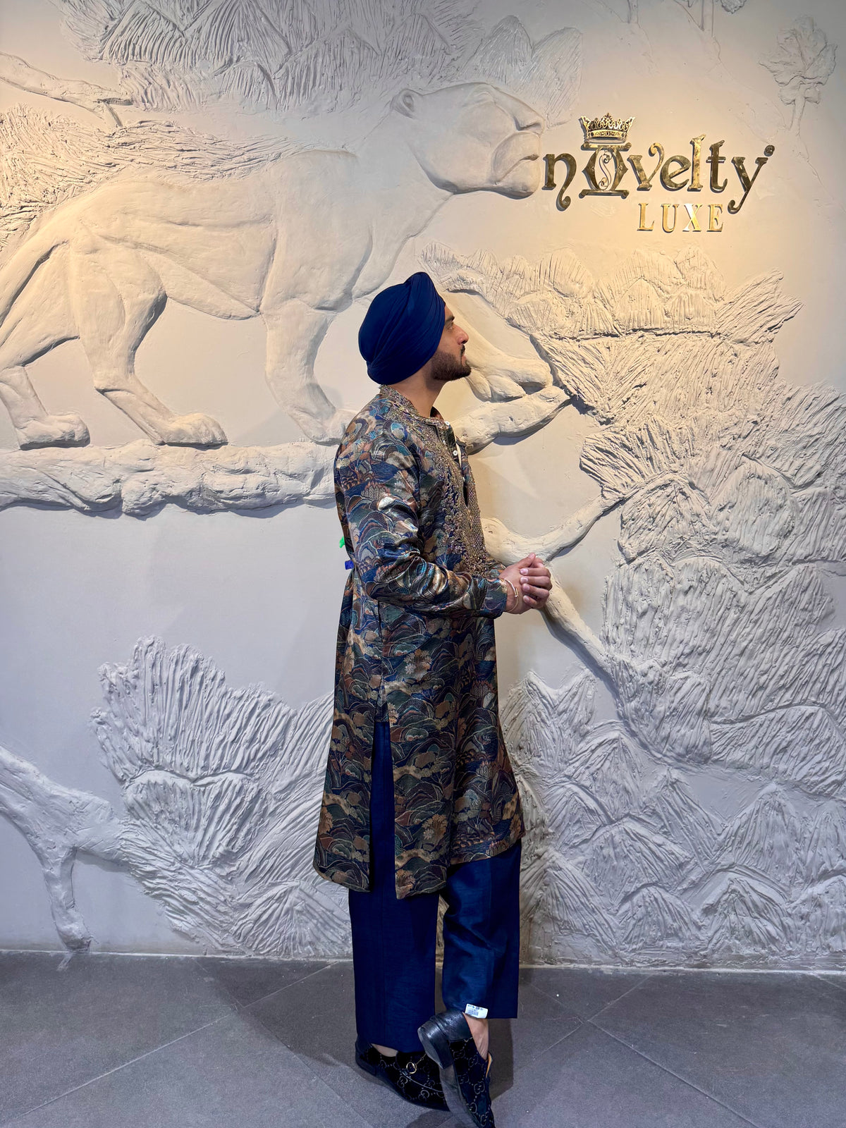 Premium Multicolour Floral Printed Men’s Kurta with neck embroidery work