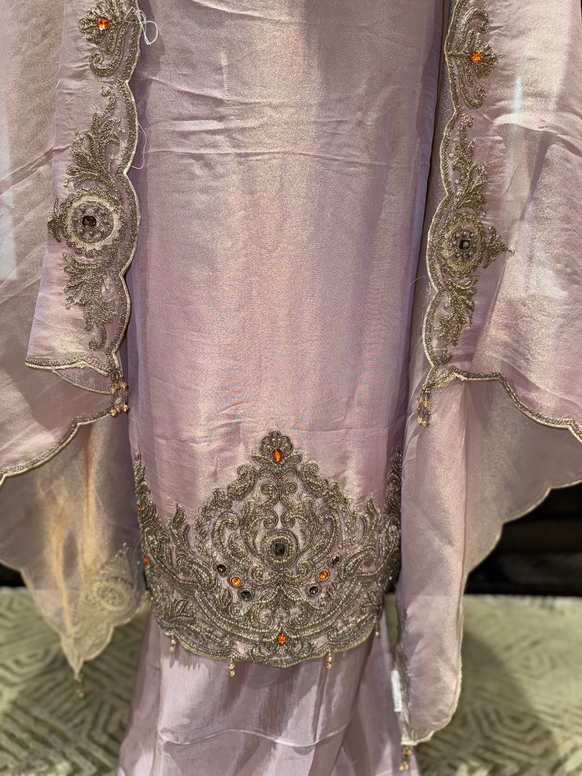 Lavender Embroidered Unstitched Suit with Designer Dupatta