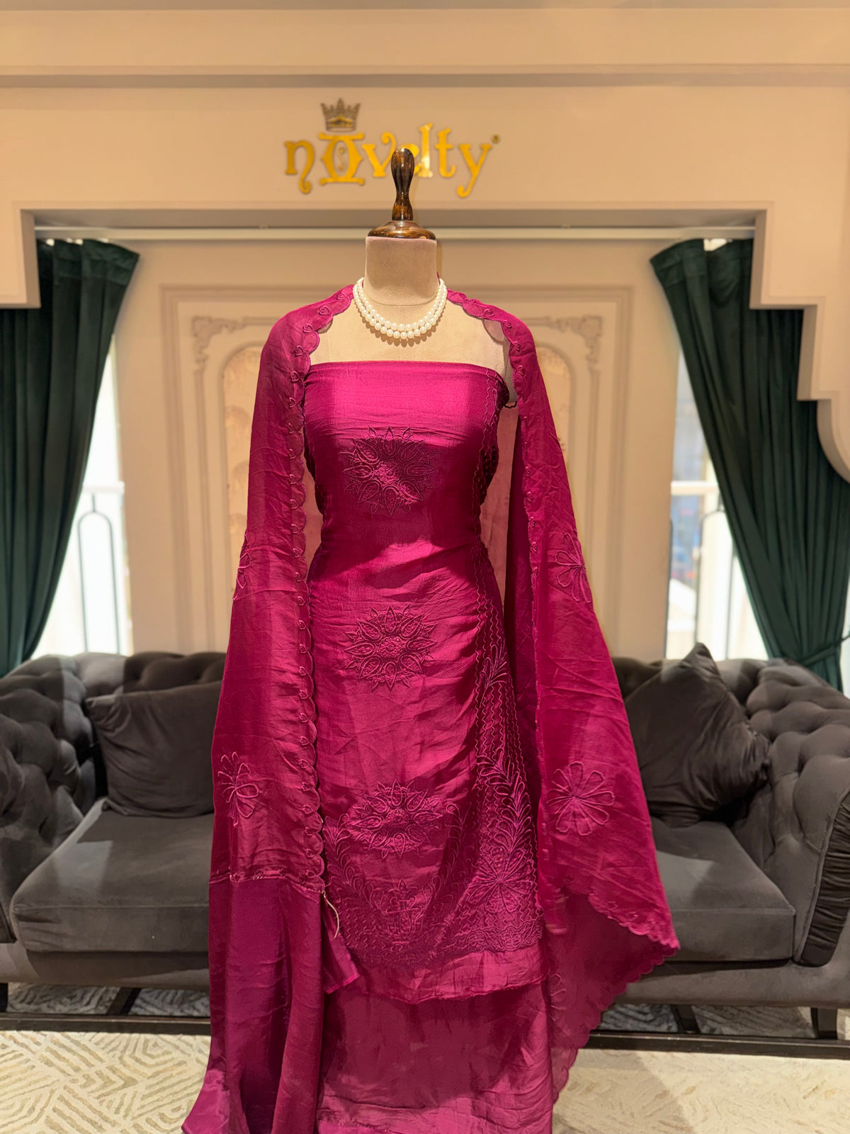 Pink Embroidered Unstitched Suit