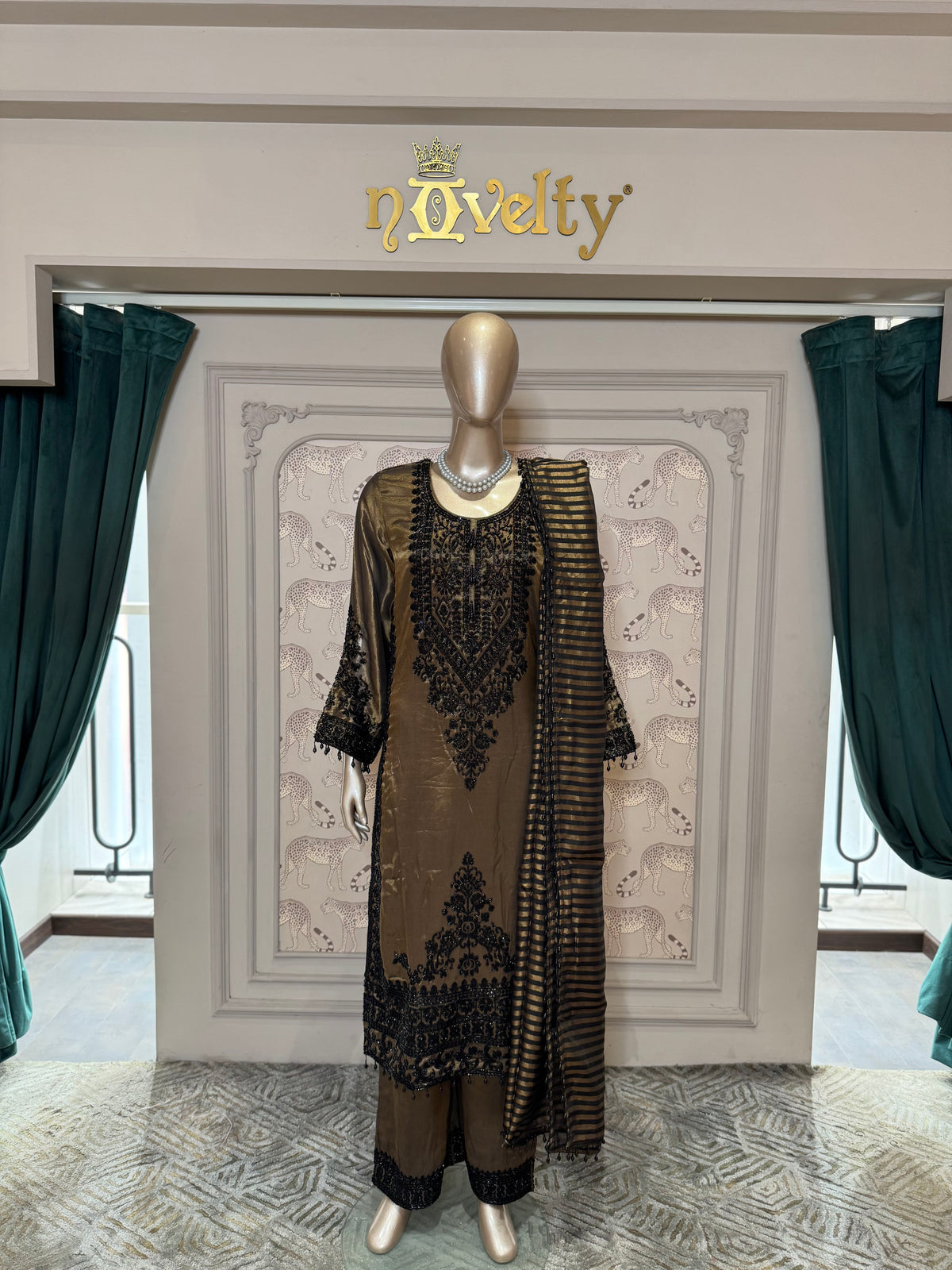 Mocha Noir Embroidered Straight-Cut Suit