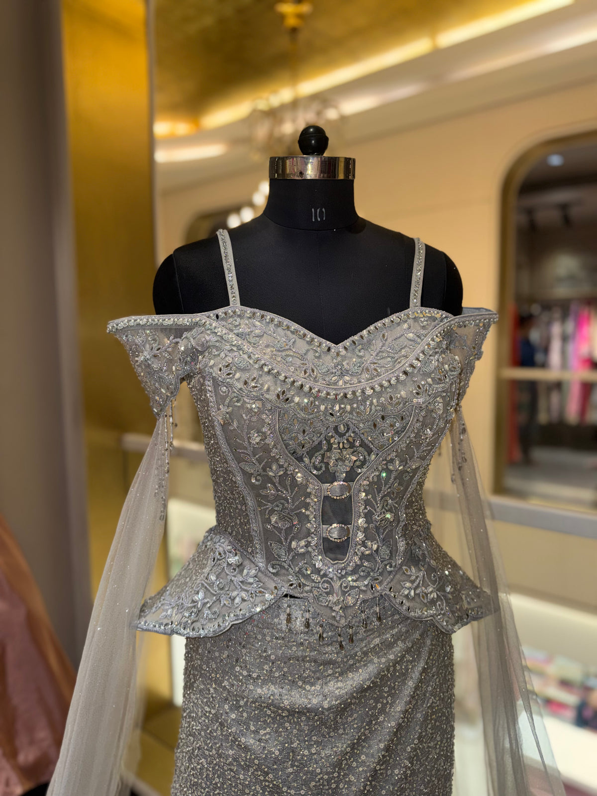 Silver Embellished Fish Cut Lehenga