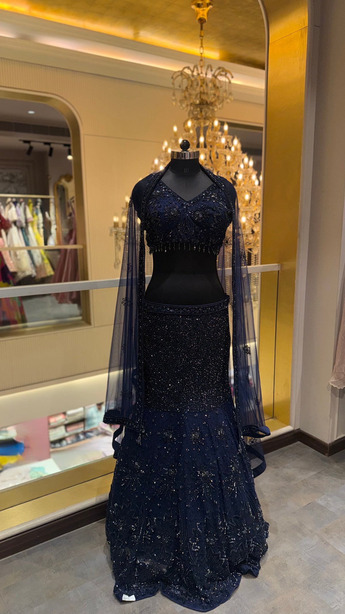 Midnight Navy Mermaid Fish-Cut Lehenga