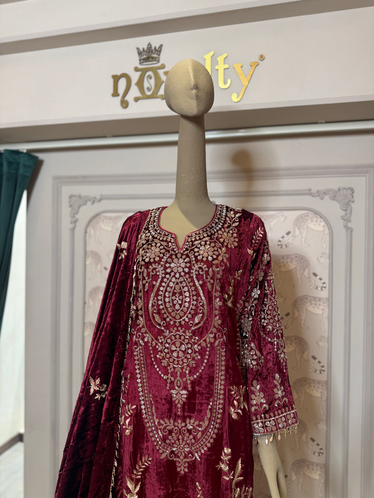 Royal Burgundy Velvet Embroidered Suit