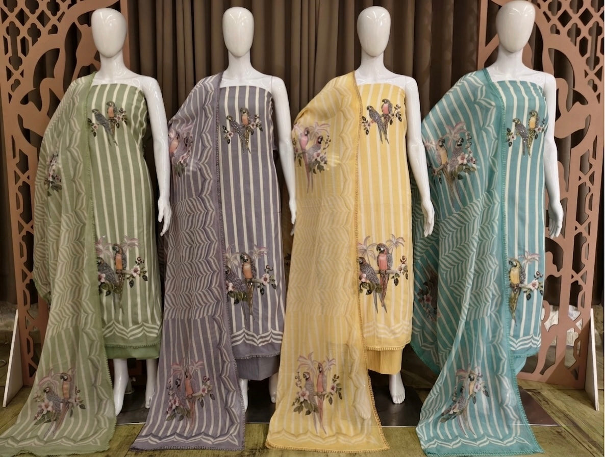 Premium Mal Cotton Printed Unstitched Suit Collection (4 Color Variants)