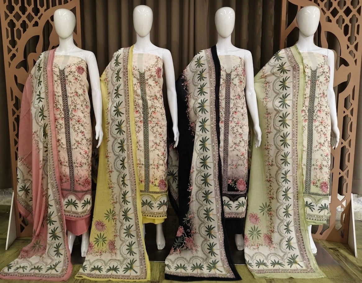 Mal Cotton Floral Printed Unstitched Suit with Dupatta