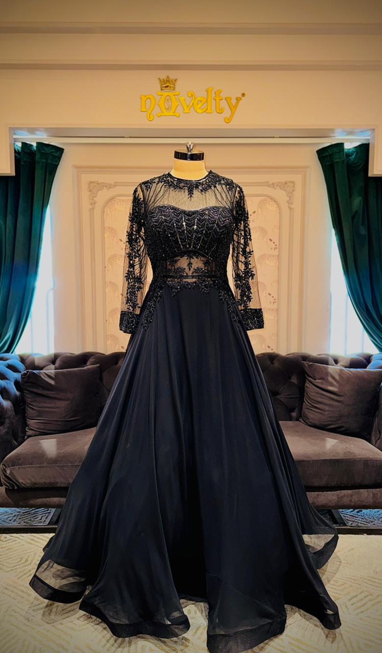 Premium Midnight Black Sequinned Evening Gown