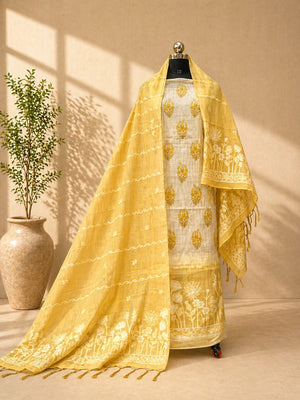 Premium Unstitched Cotton Jamdani Suit Set – Available in 4 Elegant Colors