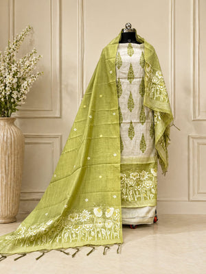 Artisanal Unstitched Cotton Jaamdani & Pichwai Print Suit Collection