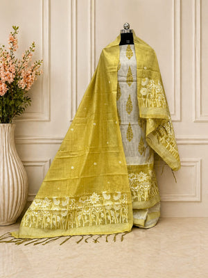 Artisanal Unstitched Cotton Jaamdani & Pichwai Print Suit Collection