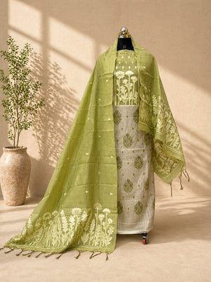 Artisan Floral Unstitched Cotton Jamdani Suit Set – Pastel Boutique Collection