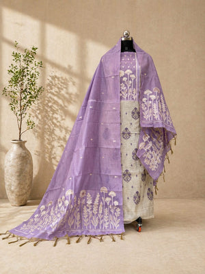 Artisan Floral Unstitched Cotton Jamdani Suit Set – Pastel Boutique Collection