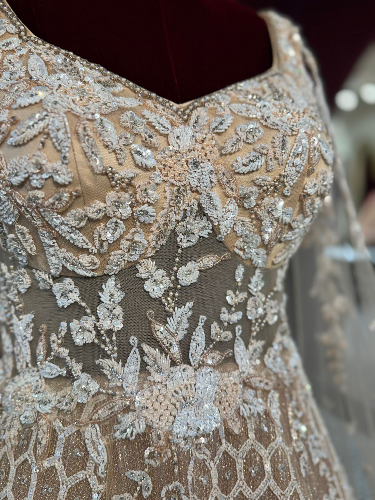 Regal Champagne Gold Hand-Embroidered Bridal Gown with Cape Sleeves