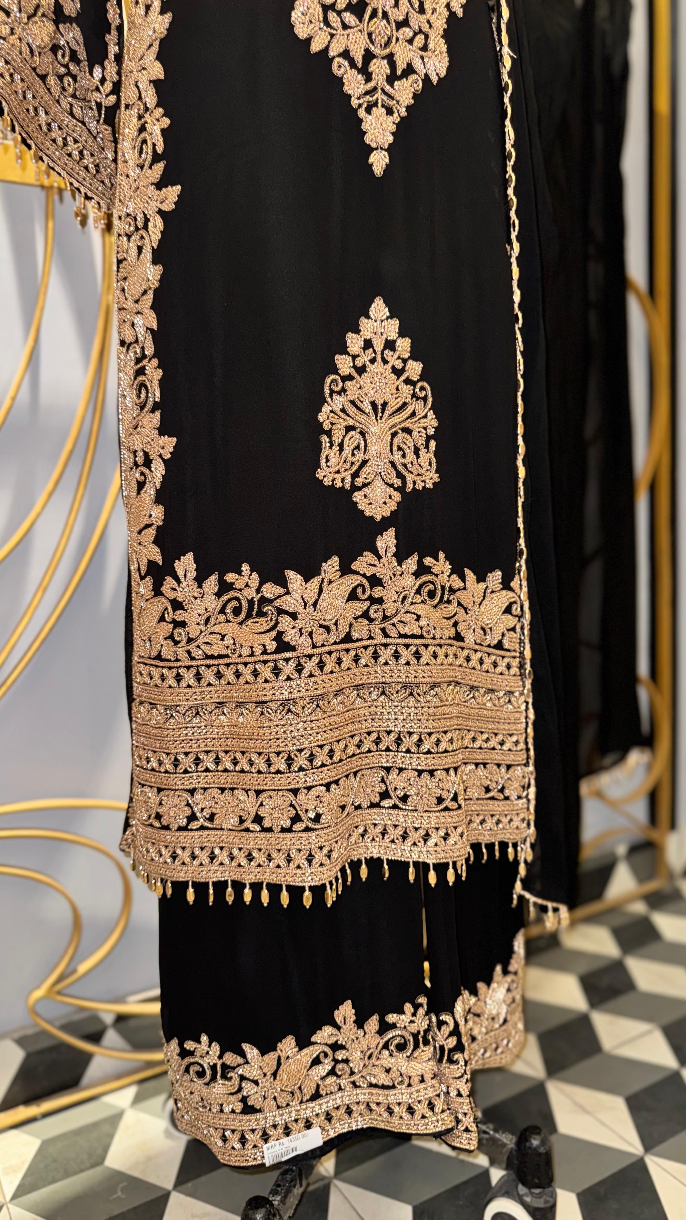 Premium Black Ethnic Suit with Intricate Golden Zari Work and Sequins