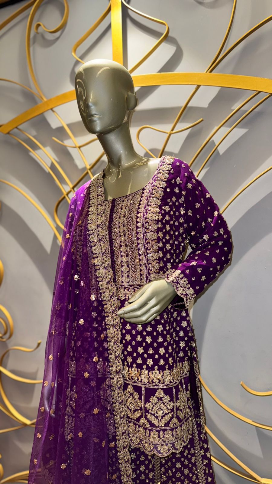 Designer Electric Blue Indo-Western Sharara Set with Pleated Asymmetric Top and Pearl Detailing