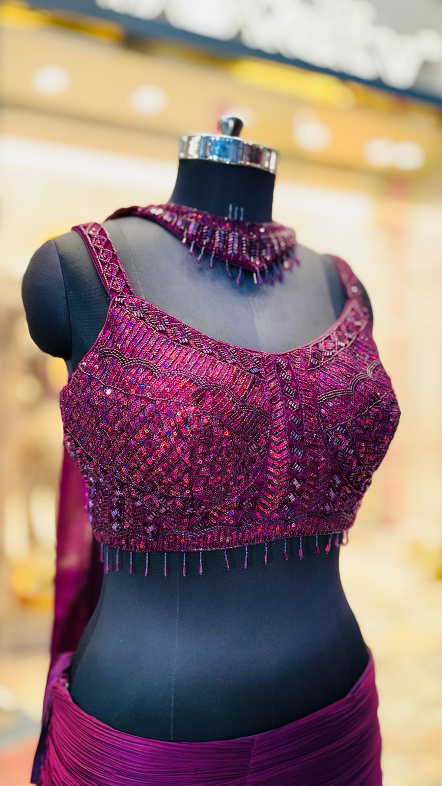 Designer Deep Wine Fishcut Lehenga with Ruched Detailing and Heavy Embellished Bustier