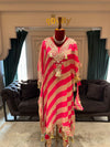 Hot Pink & Beige Striped Embroidered Kaftan